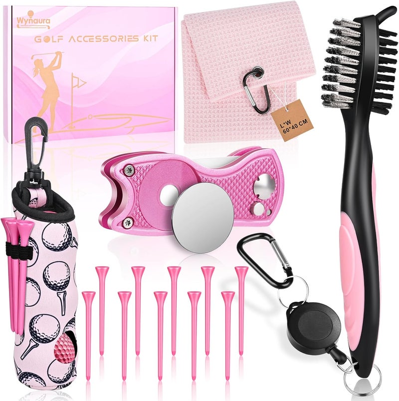 Wynaura 15PCS Golf Accessories Kit - Include Golf Club Cleaner Brush with Groove Cleaner Tool, Golf Ball Bag, Divot Tool with Magnetic Ball Marker, Towel, Golf Tees, Golf Gift for Men/Women - Image 1